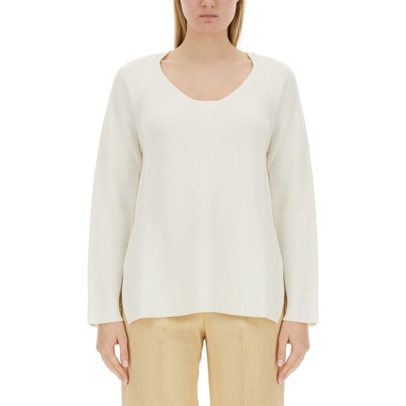 Fabiana Filippi V-Neck Sweater With Ribbed Texture And Side Slits